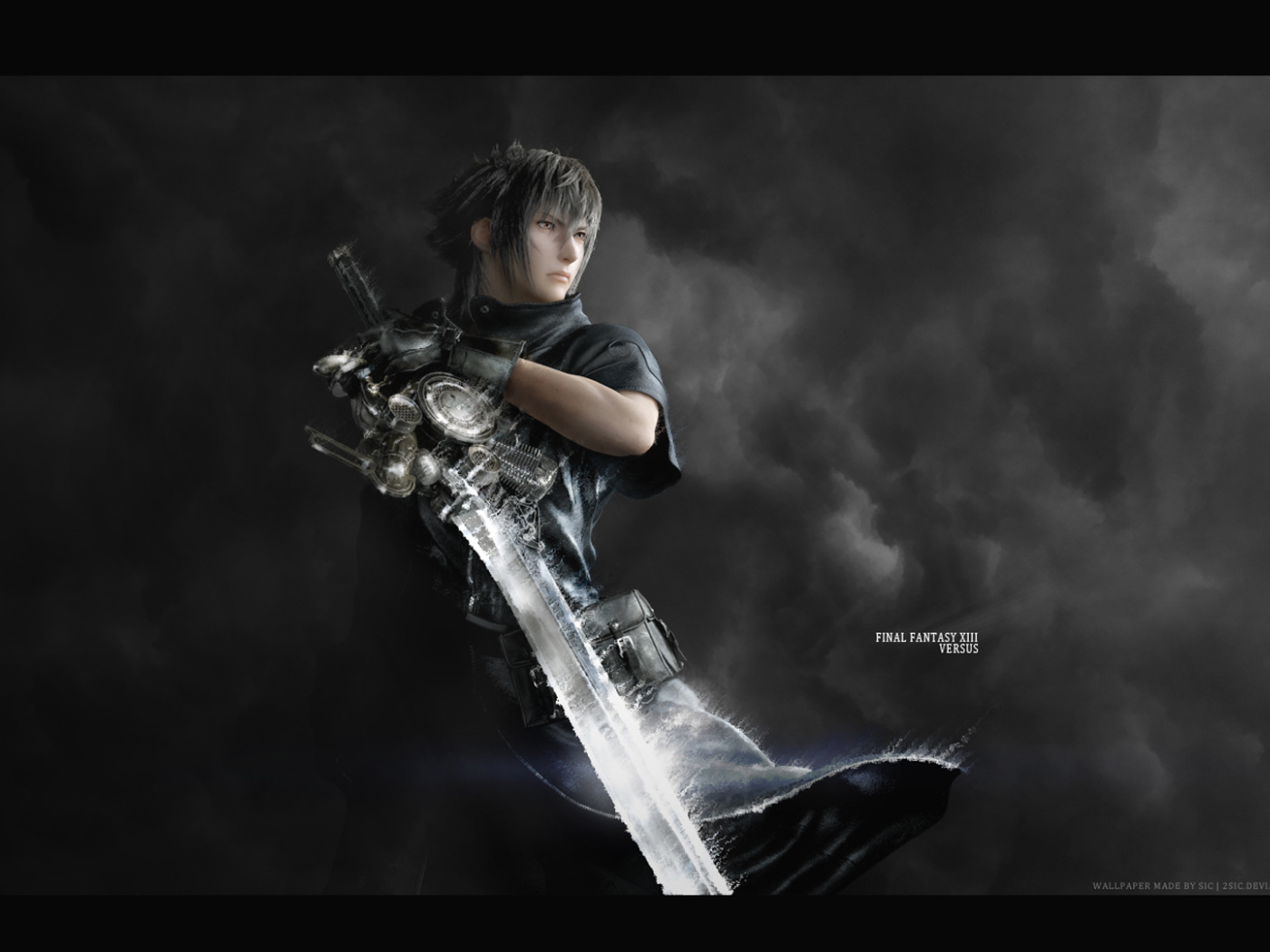 Герой игры на фоне туч Final Fantasy xv