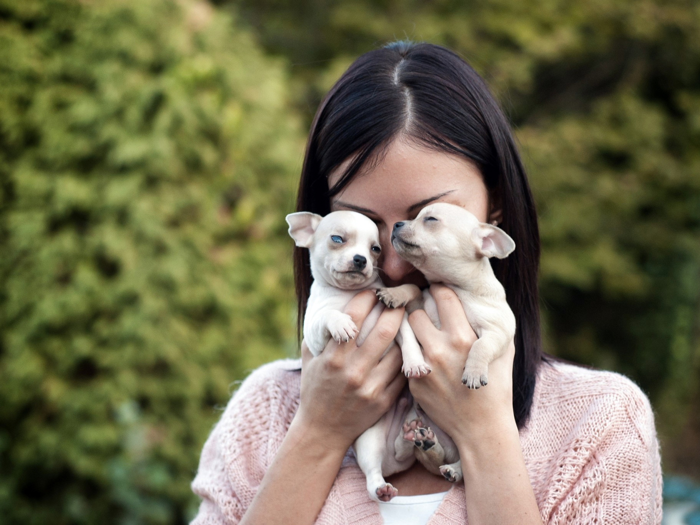 Девушка с щенками