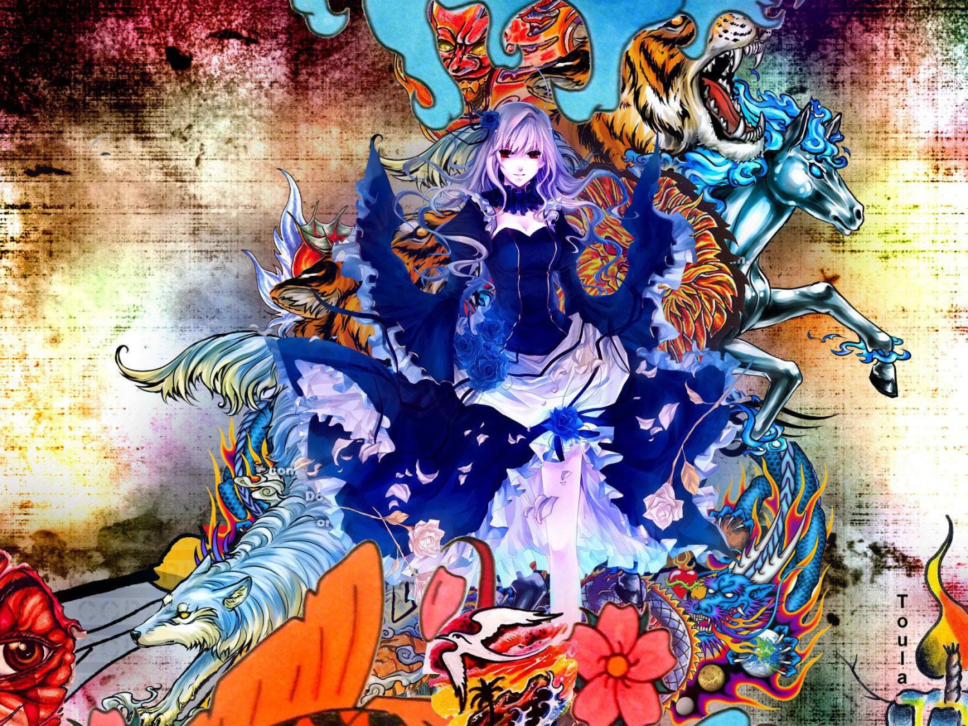 Аниме девушка в цветах