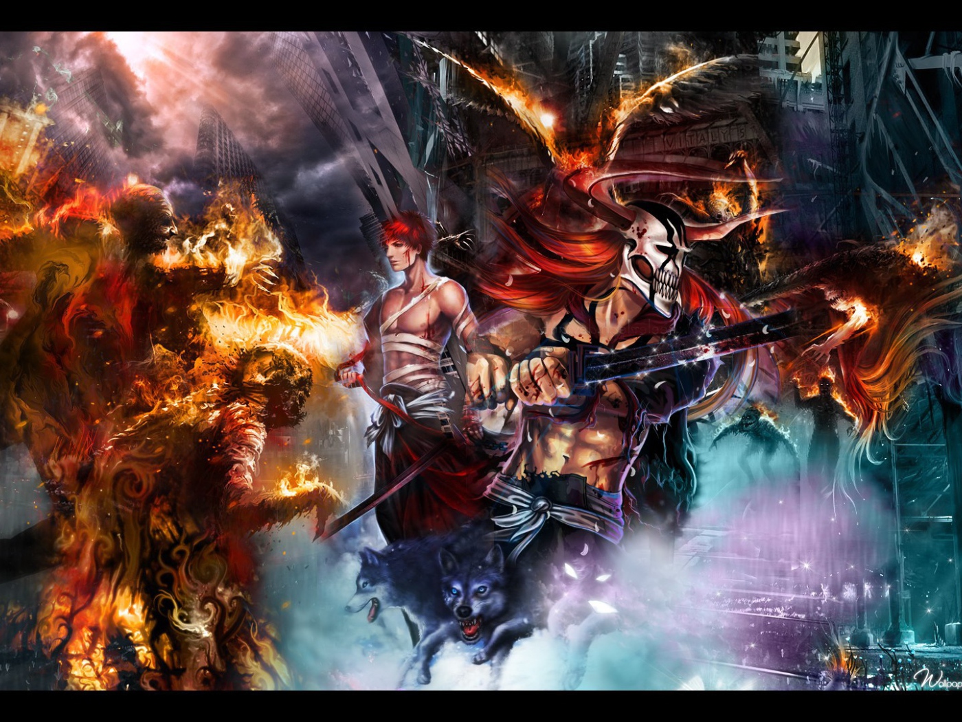 Человек и огненные монстры