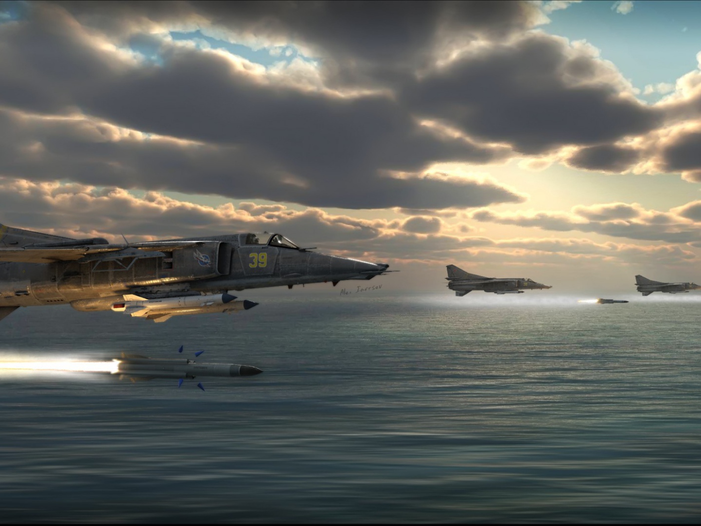 Выстрел истребителя над морем