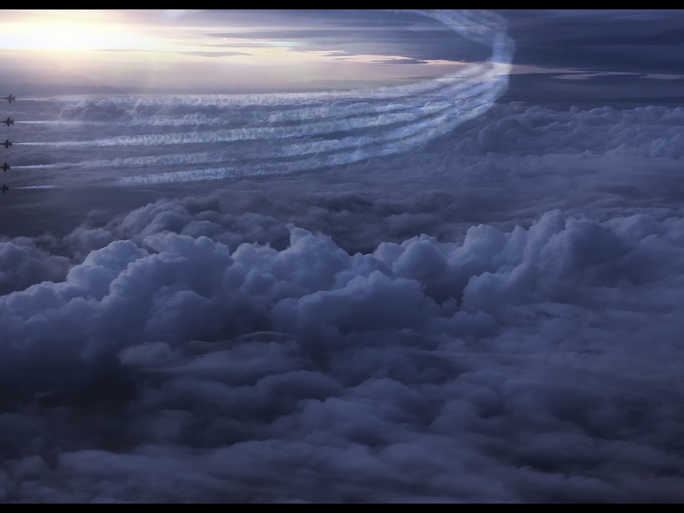 Строй самолетов над облаками
