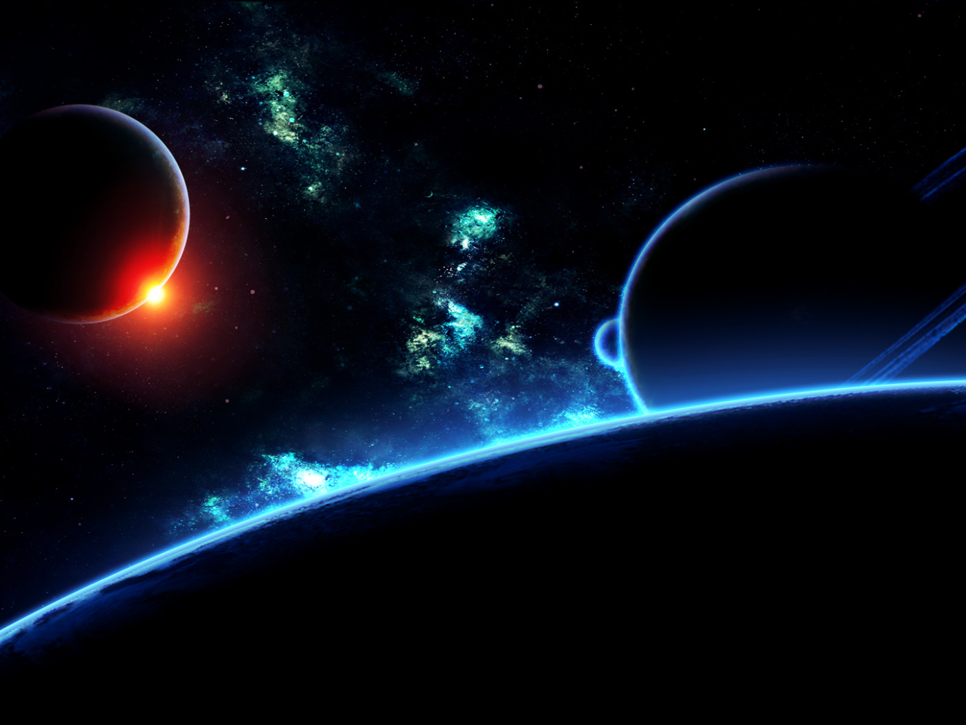 Черные обои с космическим пейзажем