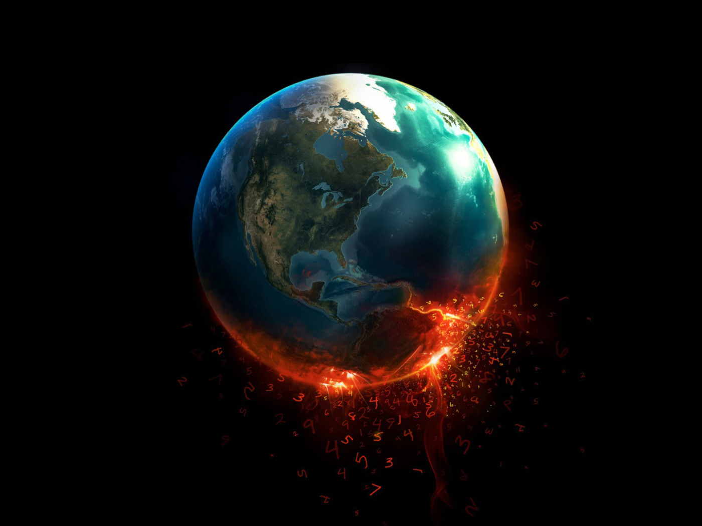 Горящая Земля на черных обоях