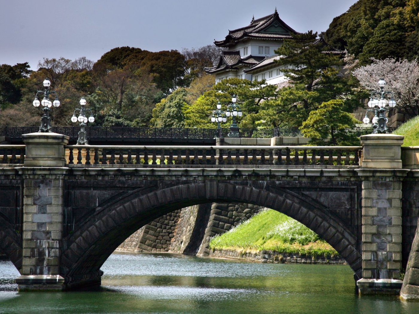 Japanese architecture with bridge