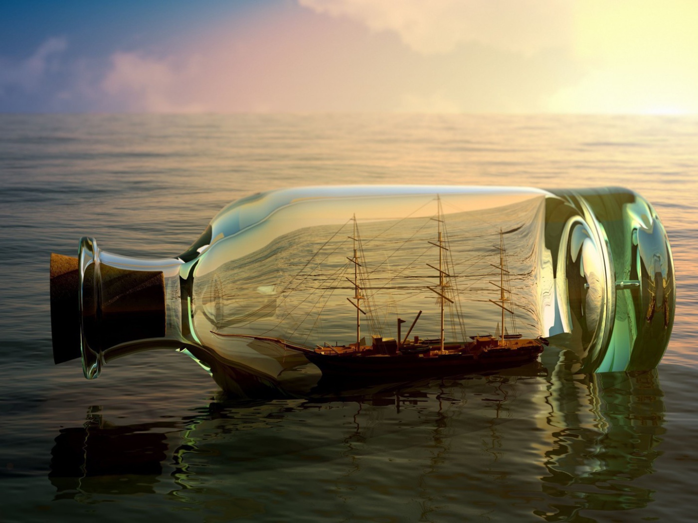 Корабль плывет в бутылке