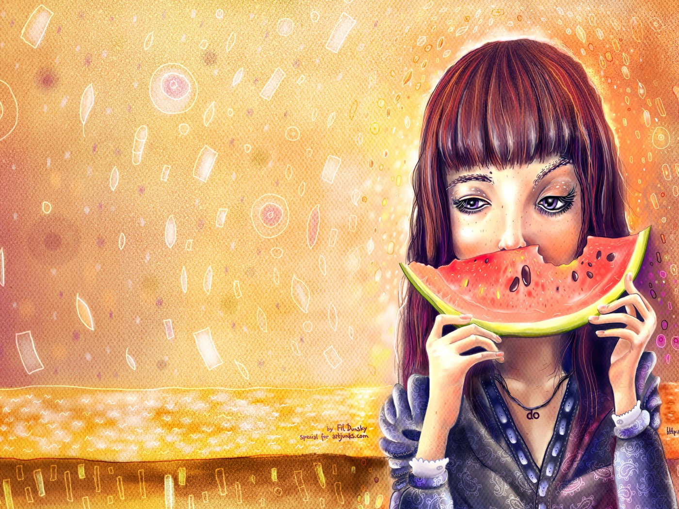 Девушка ест арбуз