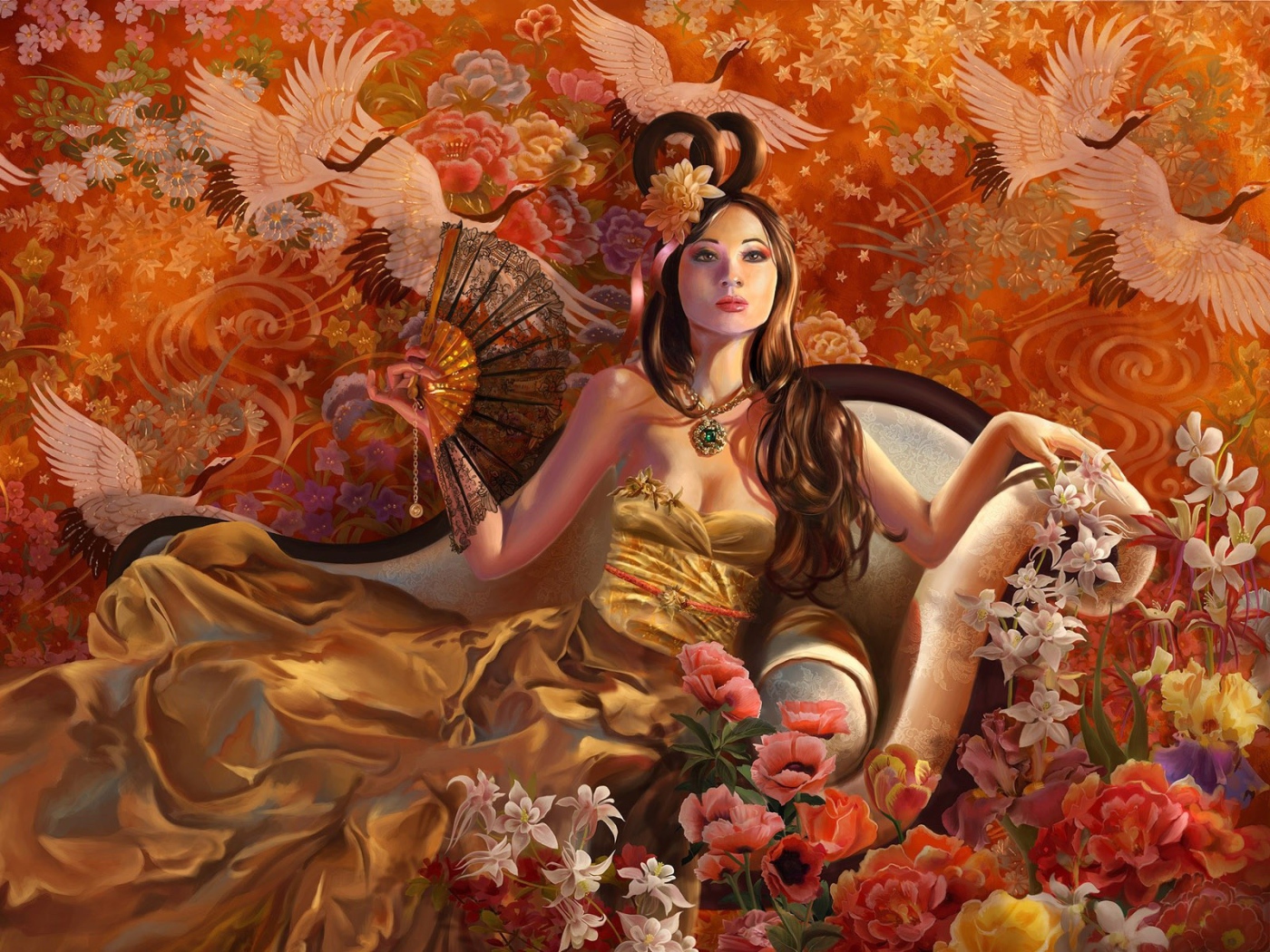 Девушка с веером в кресле