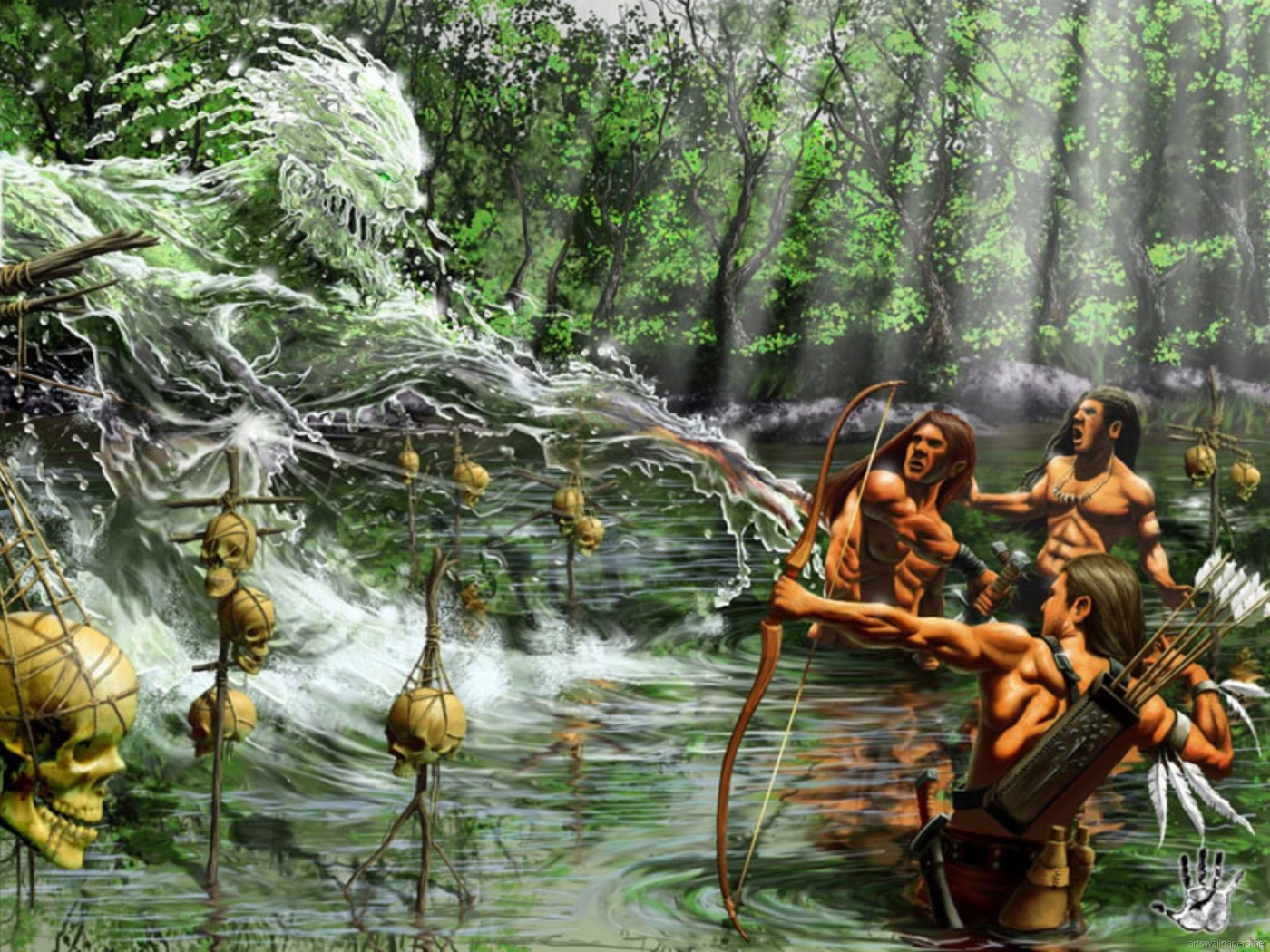 Люди воюют с водяным человеком