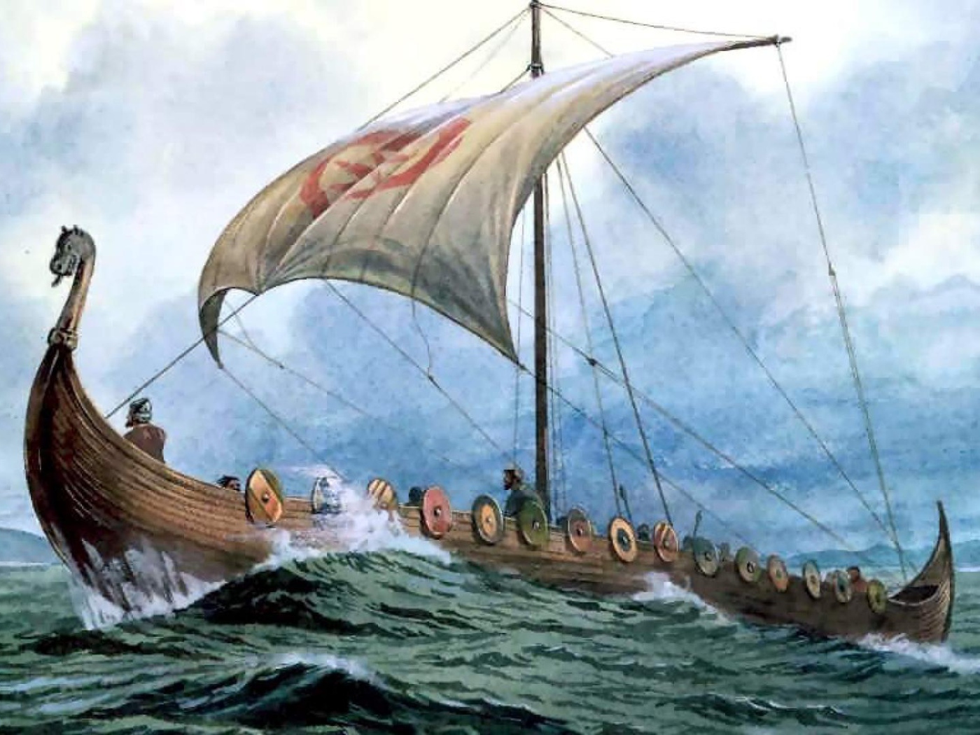 Лодка викингов в бурном море