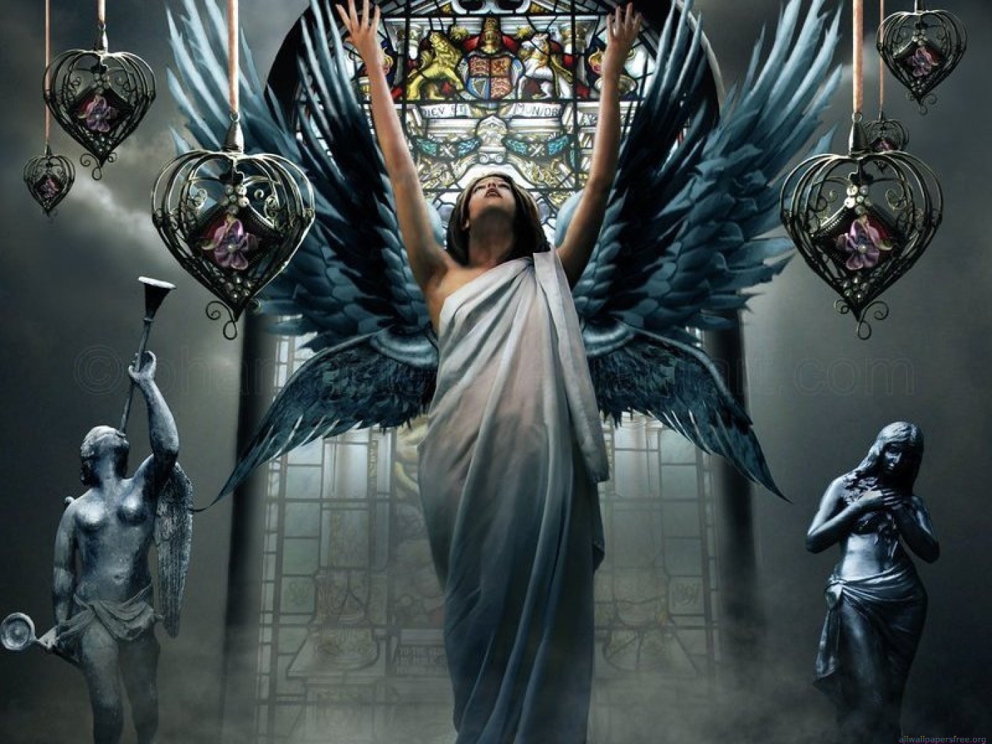 Ангел и статуи