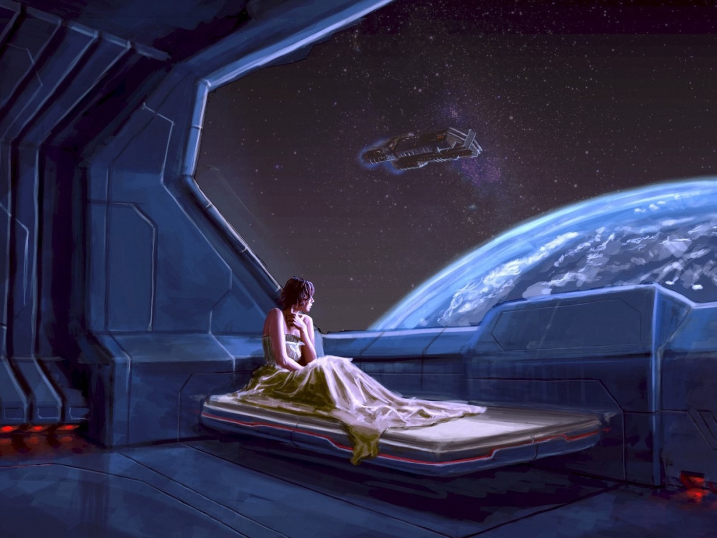 Девушка в космическом корабле