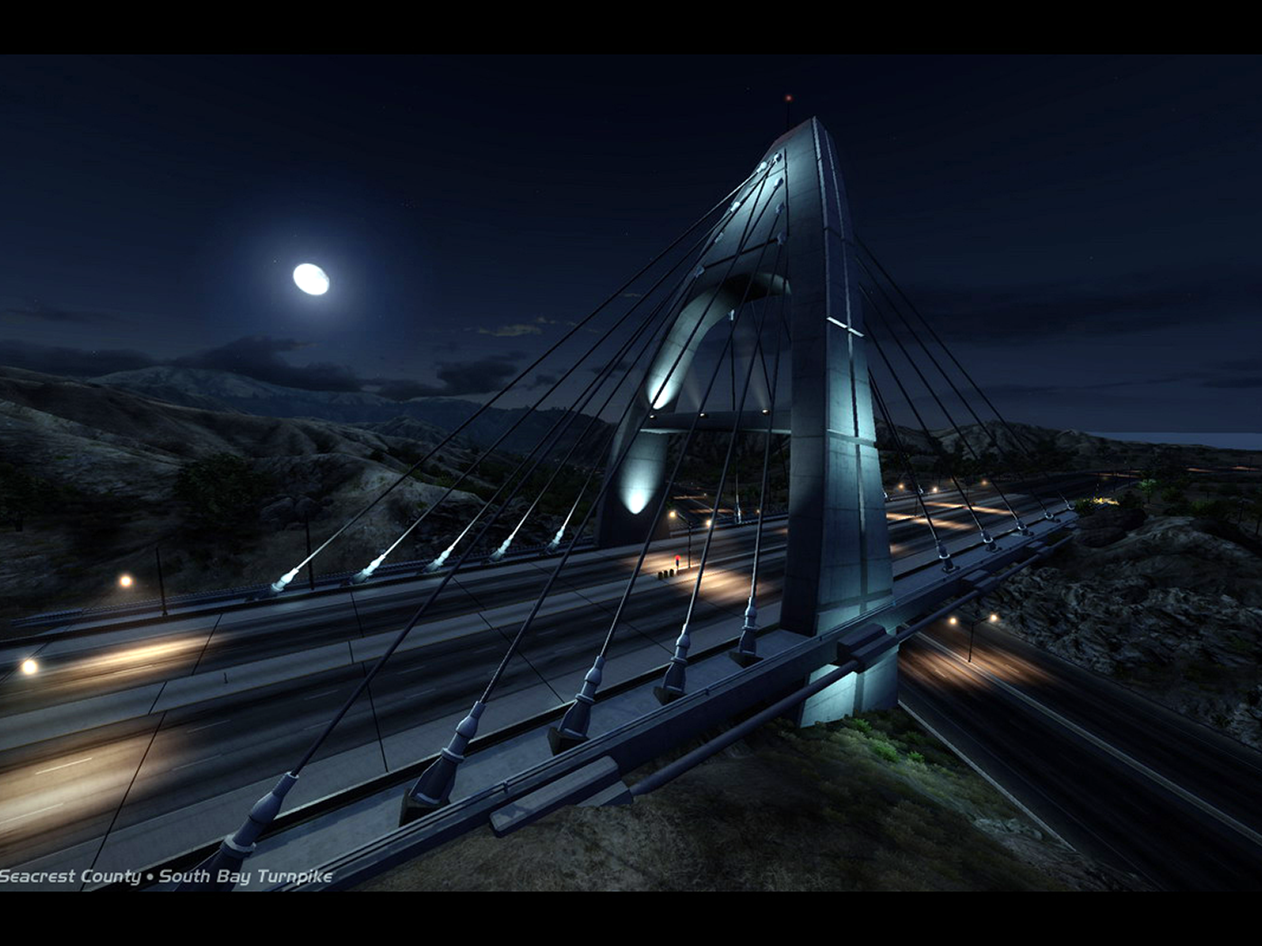 Скоростная дорога в лунную ночь