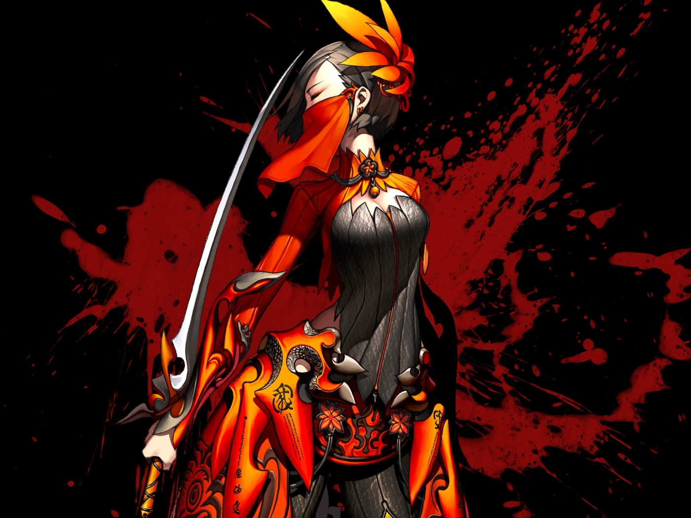 Девушка с мечом и брызги крови