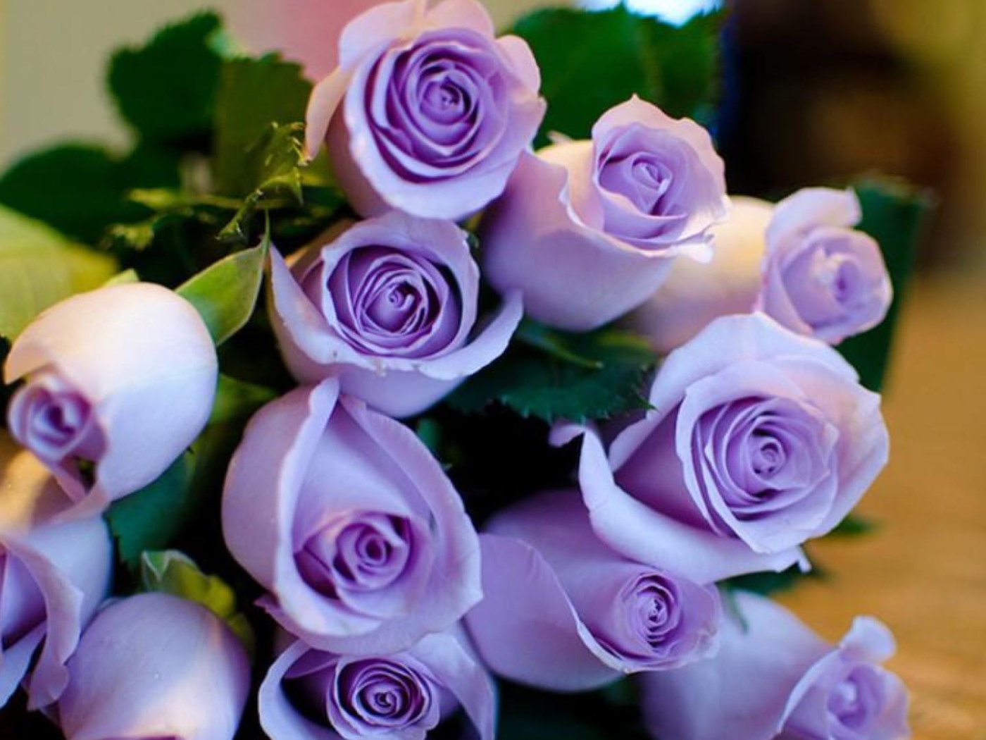 Фиолетовые розы в букете на восьмое марта