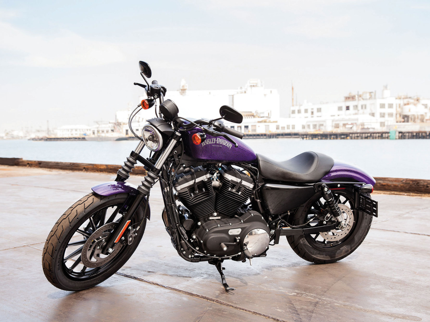 Новый мотоцикл на дороге Harley-Davidson XL 883N Sportster Iron