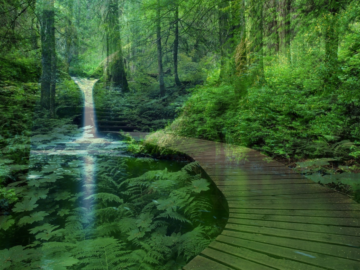 Лесной пейзаж с водопадом