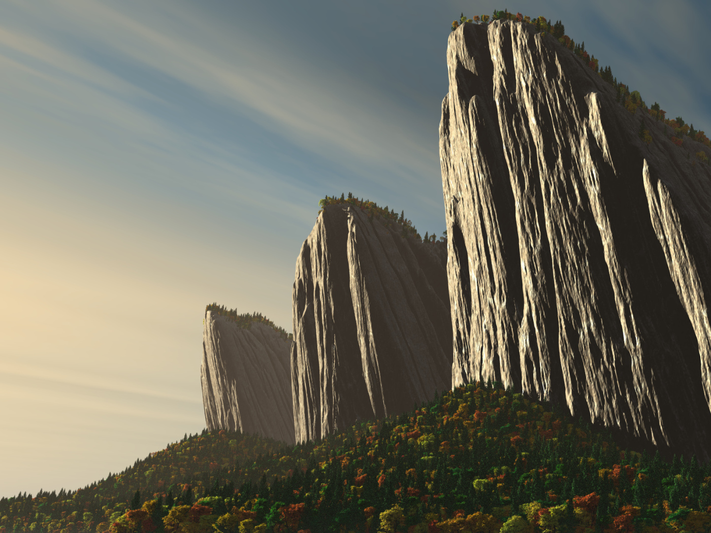 Скалы освещенные закатом