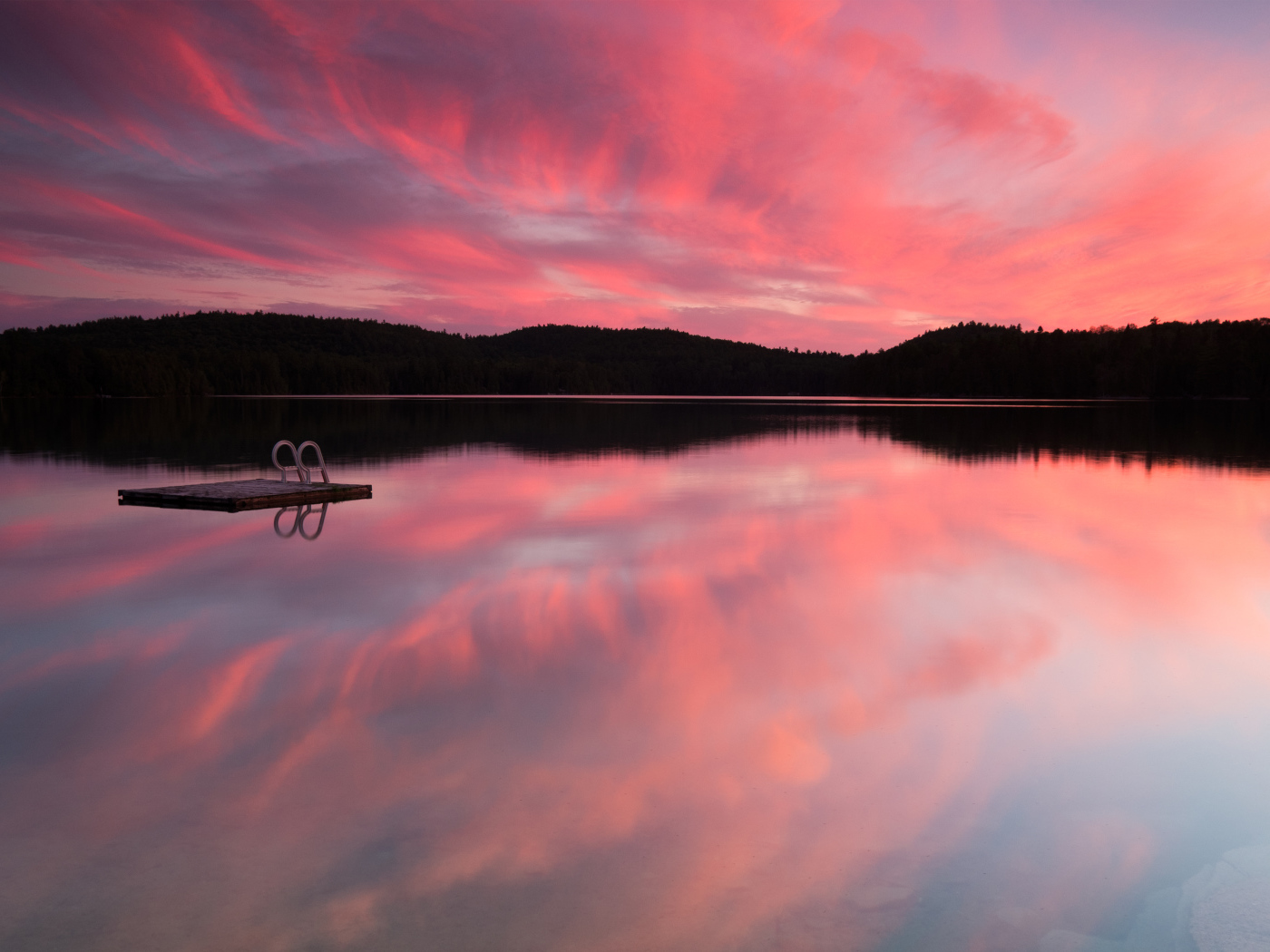 Reflection of pink sky in the lake