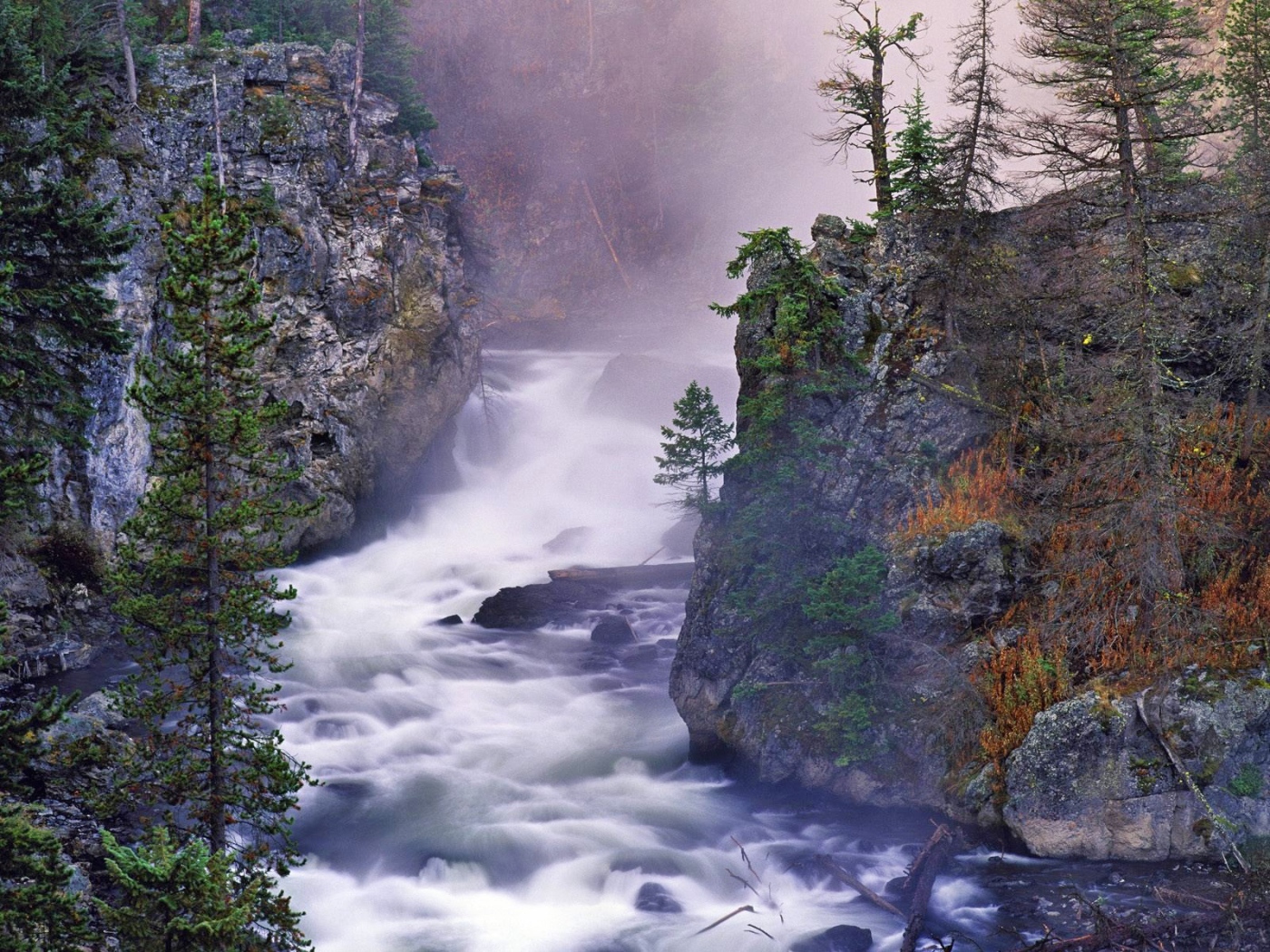 Бурная река в ущелье гор