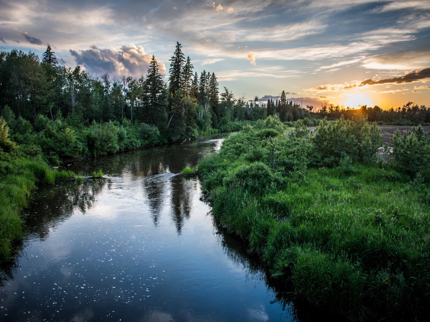 Закат над лесной рекой