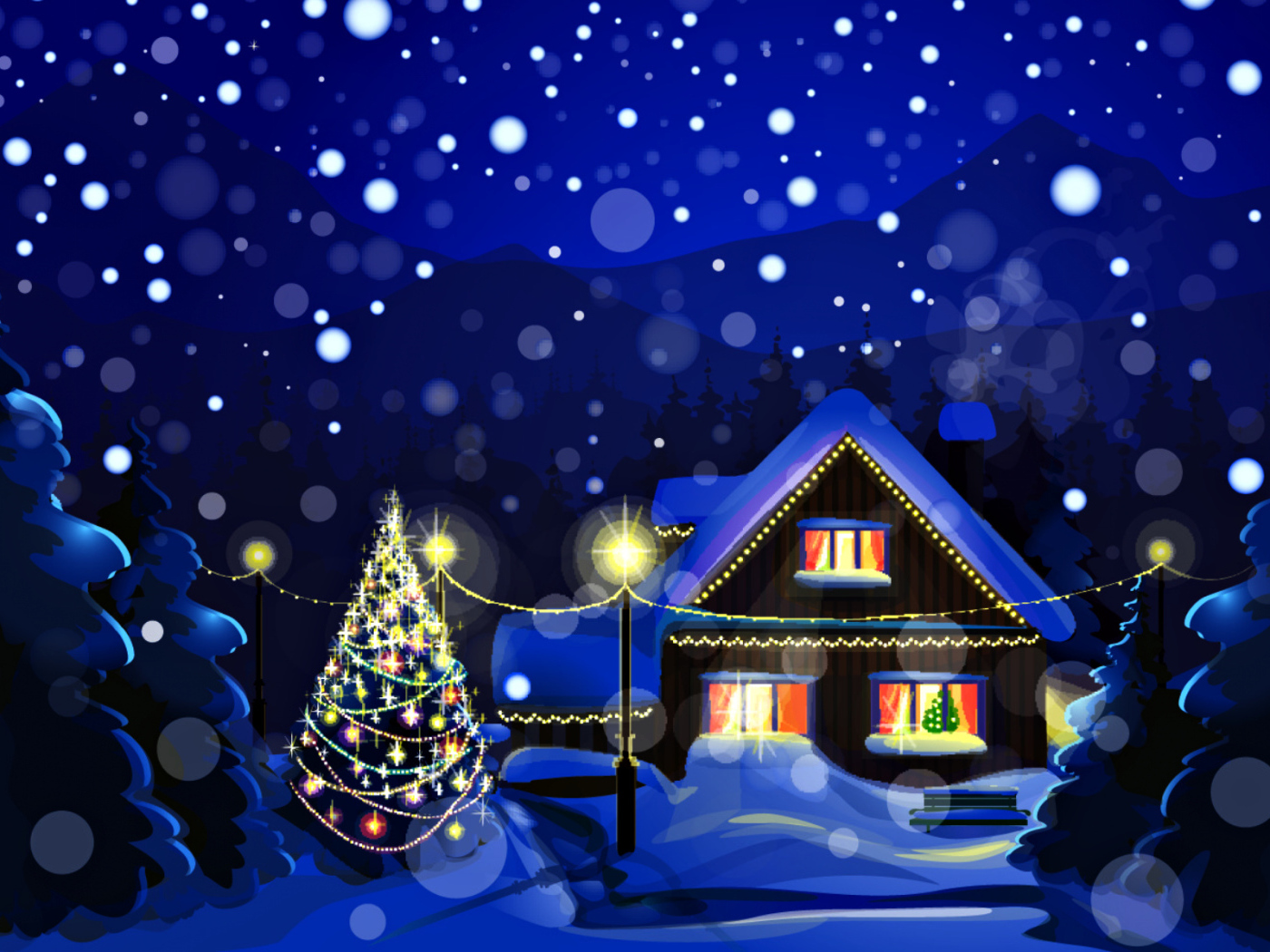 Дом украшенный на Новый год