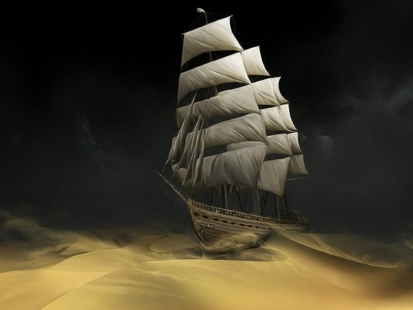 Парусник в ночном море