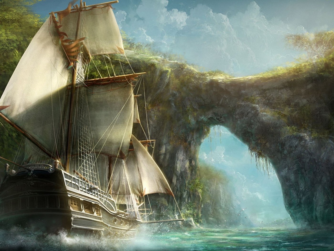 Парусник идет в арку