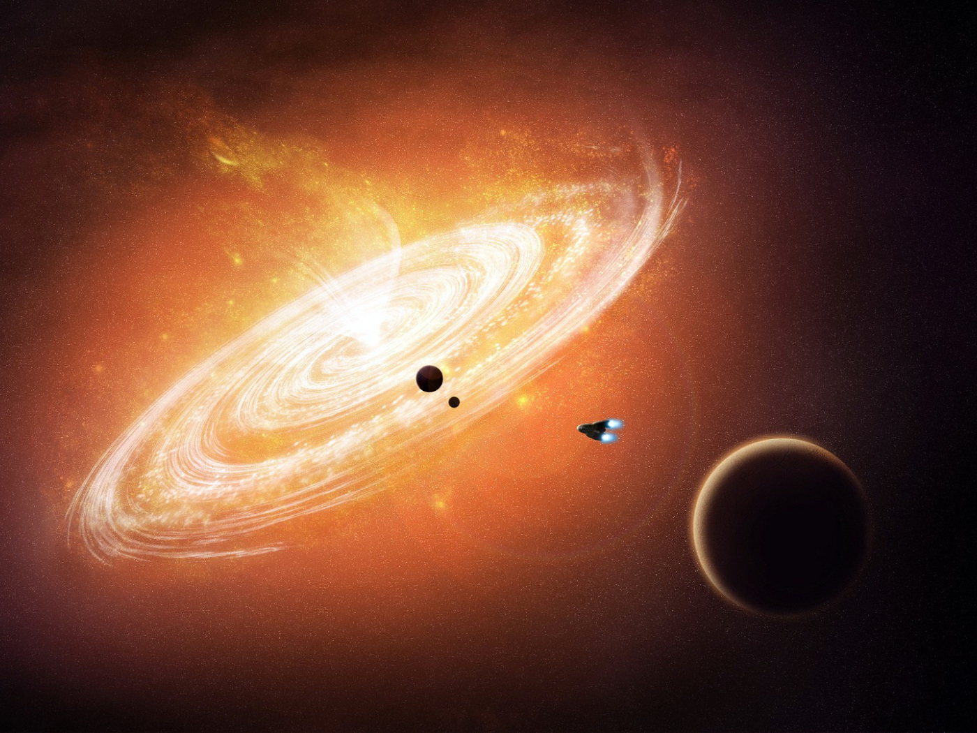 Космический корабль летит к галактике