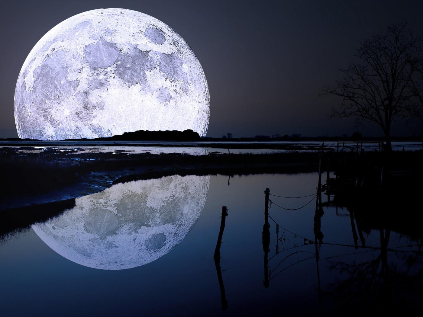 Большая луна над озером