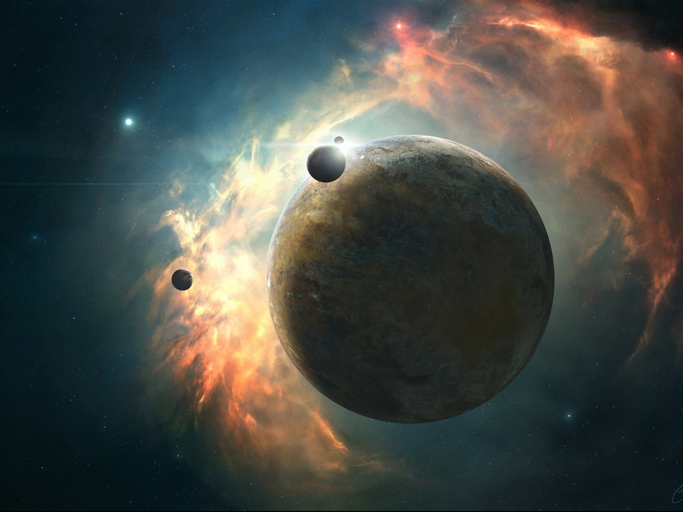 Планета на фоне туманности