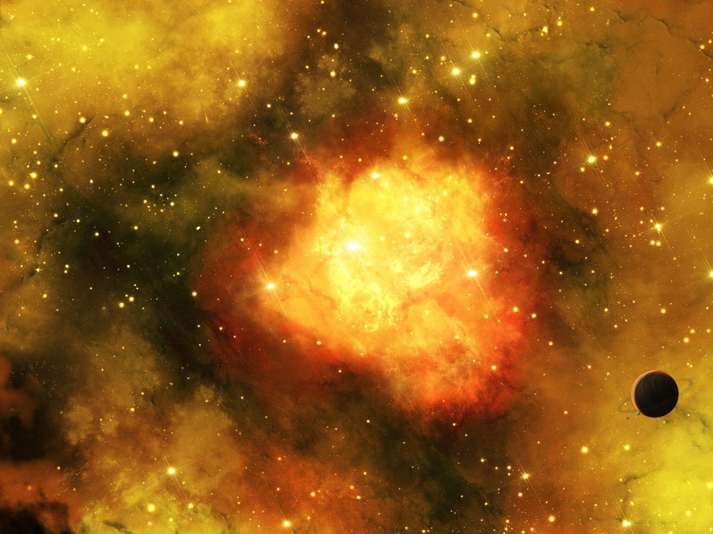 Планета на фоне туманности