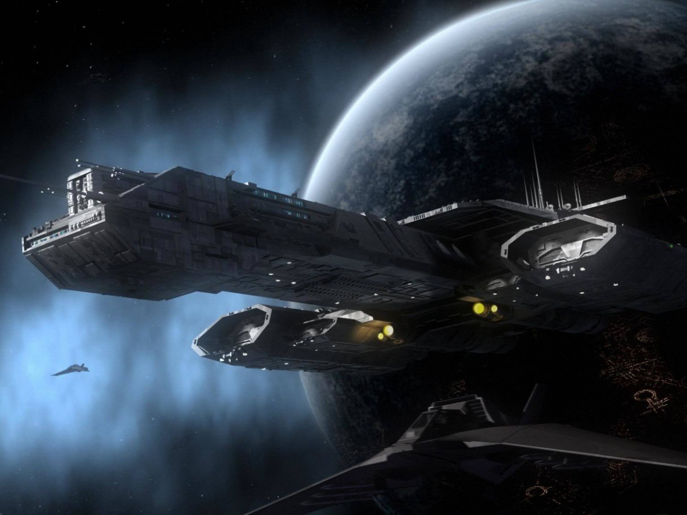 Корабль на фоне планеты