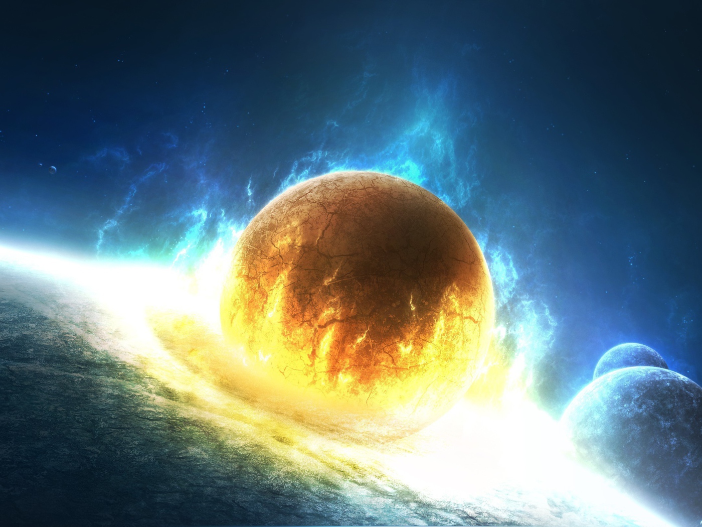 Удар маленькой планеты о большую