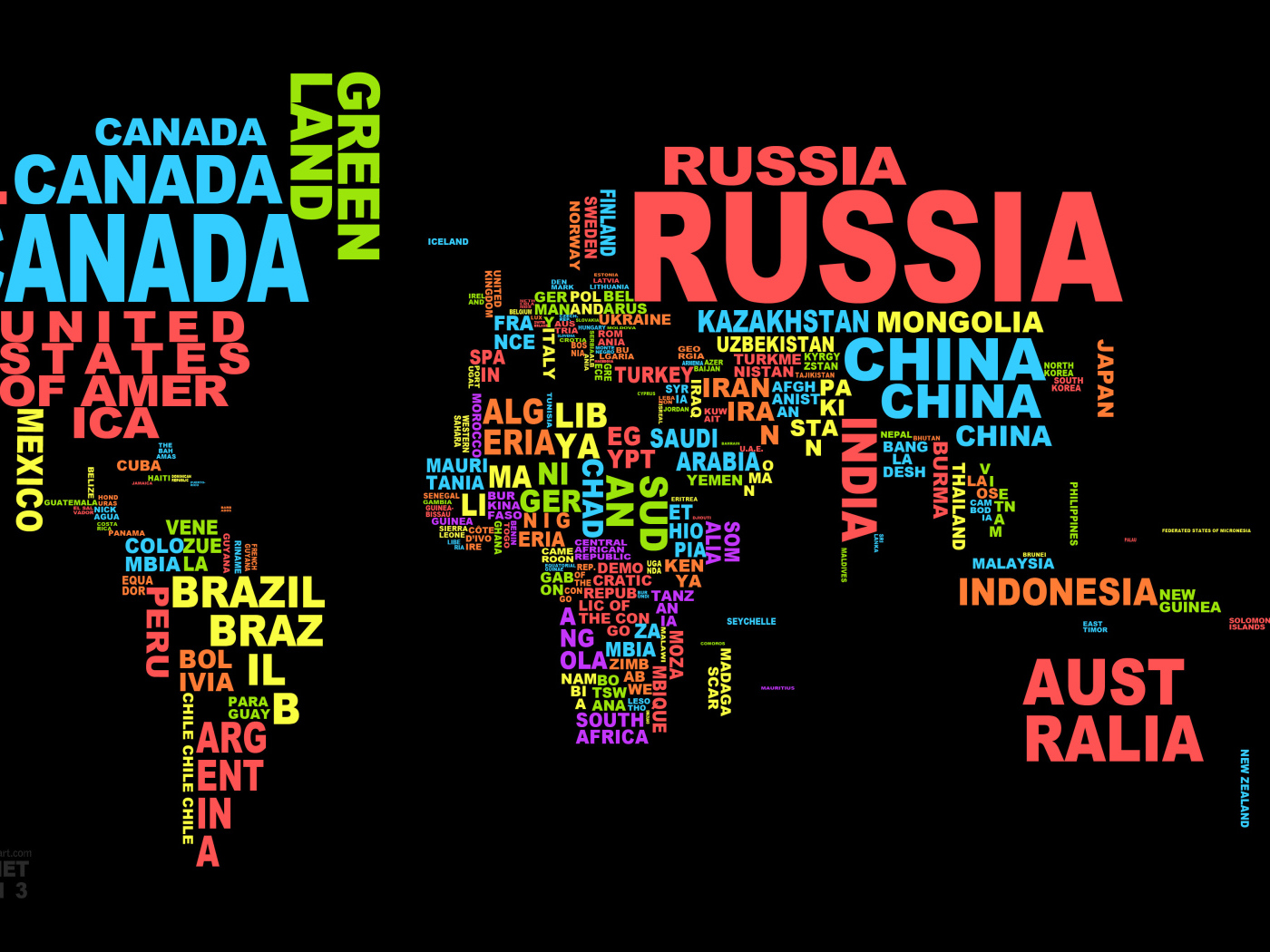 Названия стран на карте