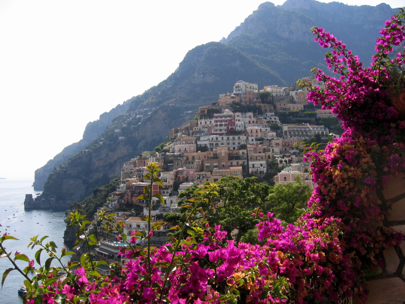 Цветы на фоне курорта Позитано, Италия