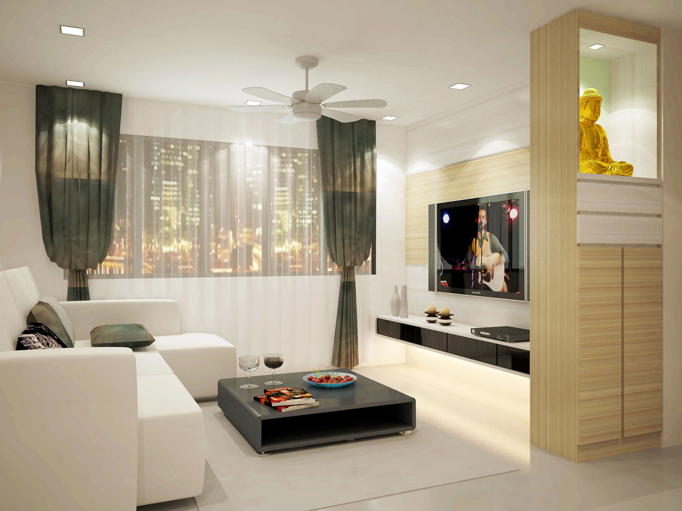 Большой город за окном гостиной