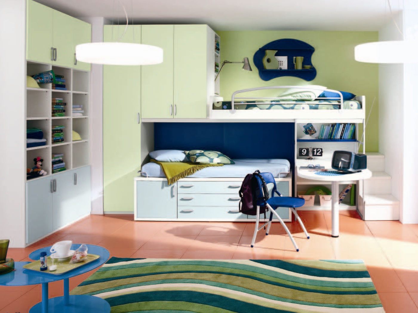 Сине зеленый стиль в оформлении детской