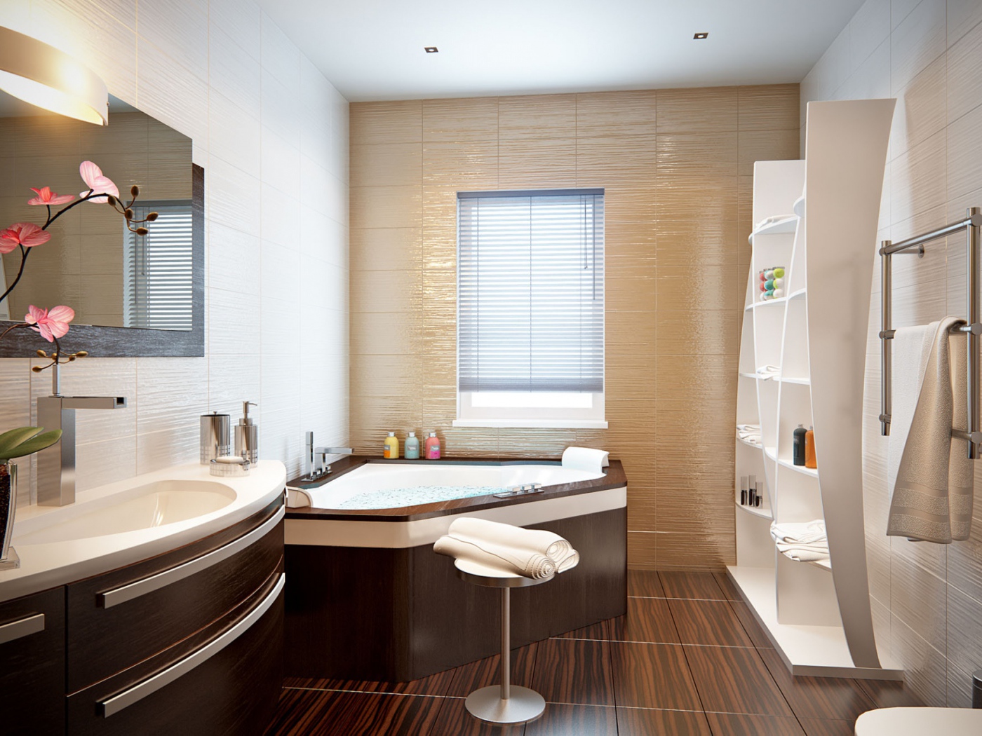 Коричневое джакузи в ванной