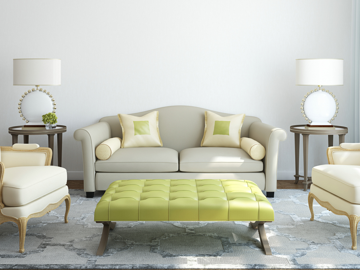 Серо белый тон гостиной