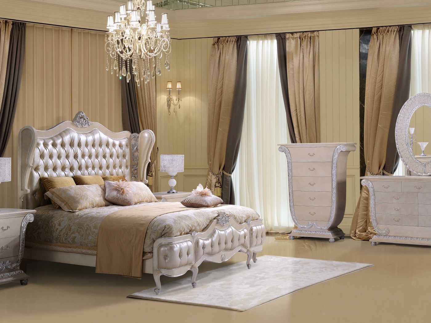 Роскошная спальня с большой кроватью