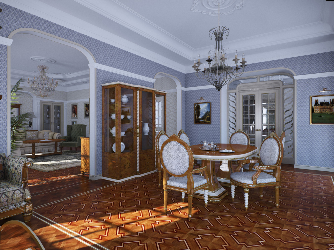 Паркет на полу в столовой