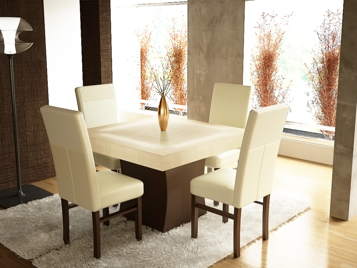 Мебель из белой кожи в столовой
