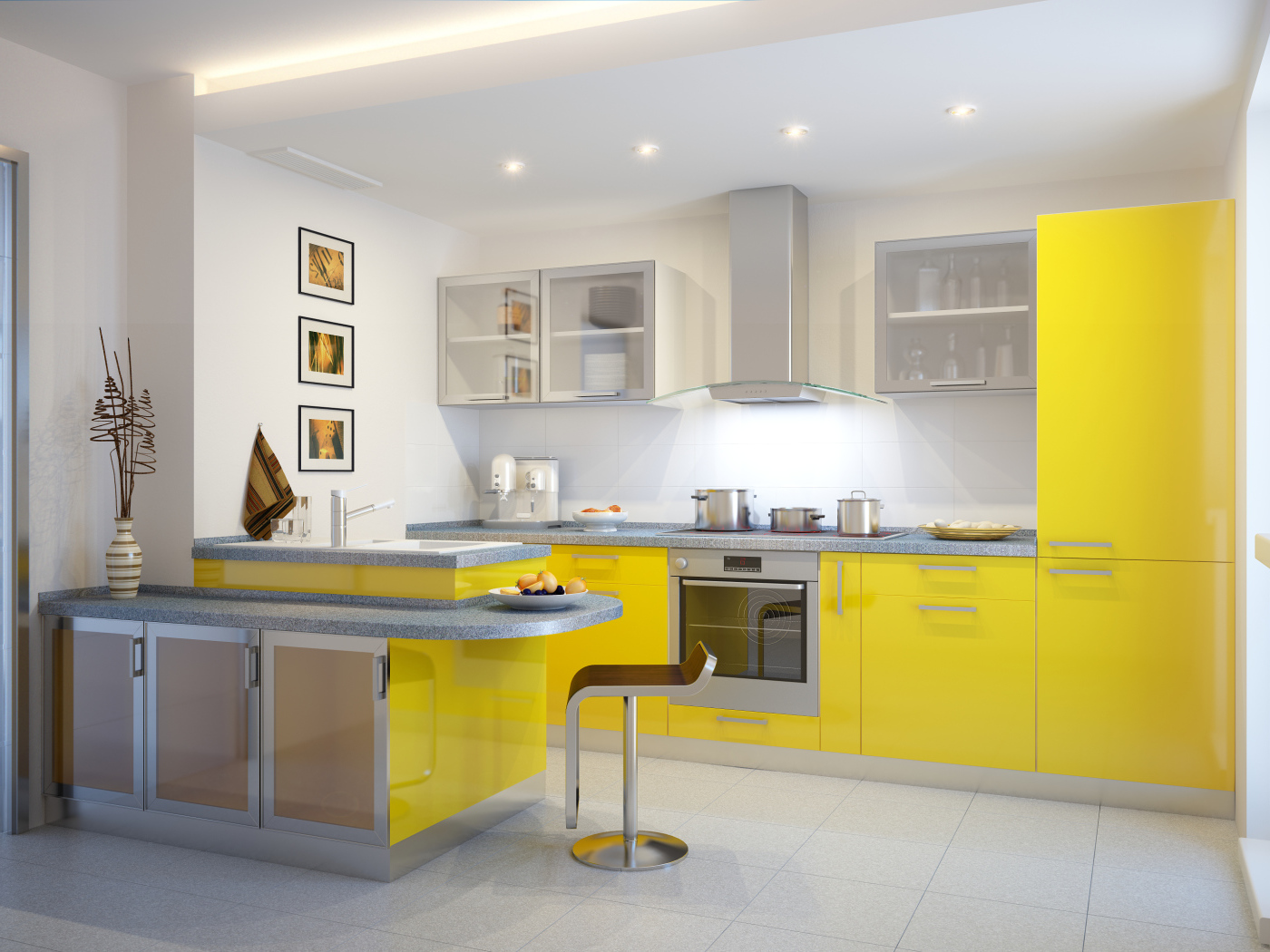 Желтая стильная кухня