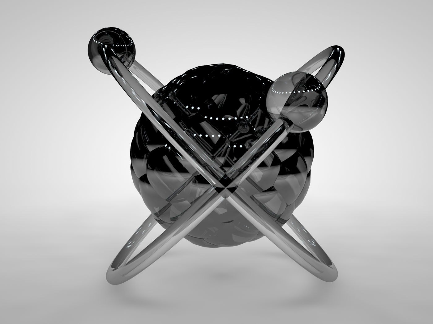 Черная 3Д модель атома