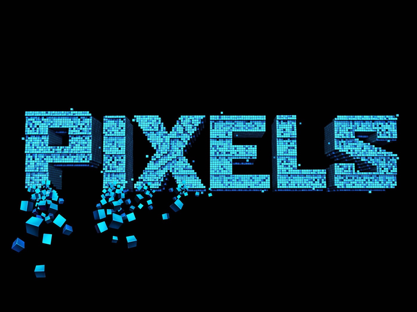Надпись Пиксели на черном фоне, 3Д графика