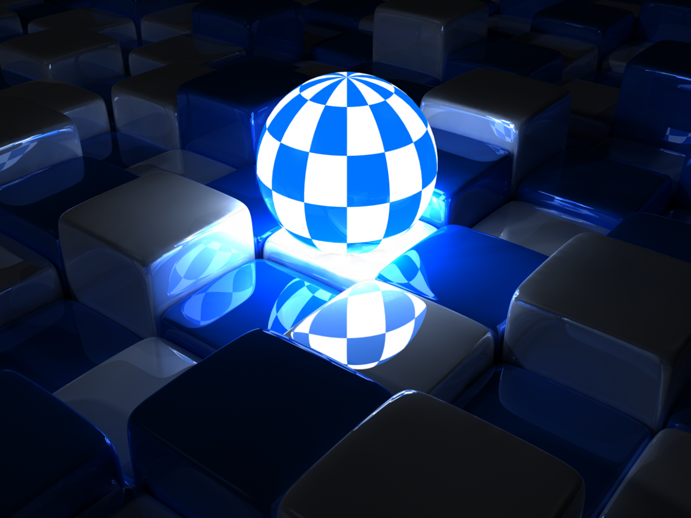 Светящийся шар среди кубов