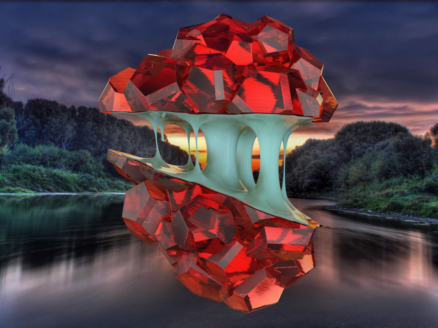 Рубиновые деревья над водой, 3Д модель