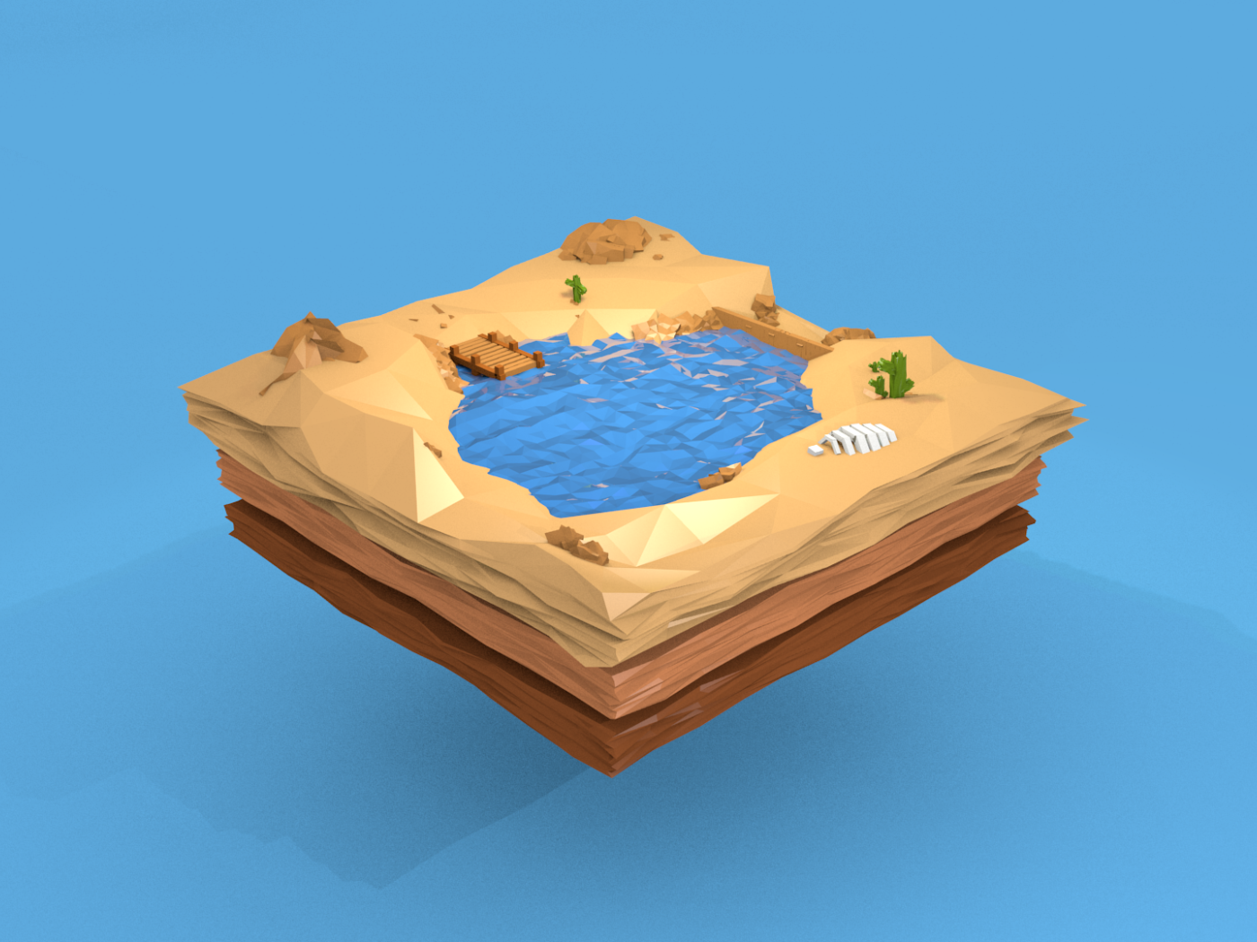 Озеро среди песка, 3Д модель