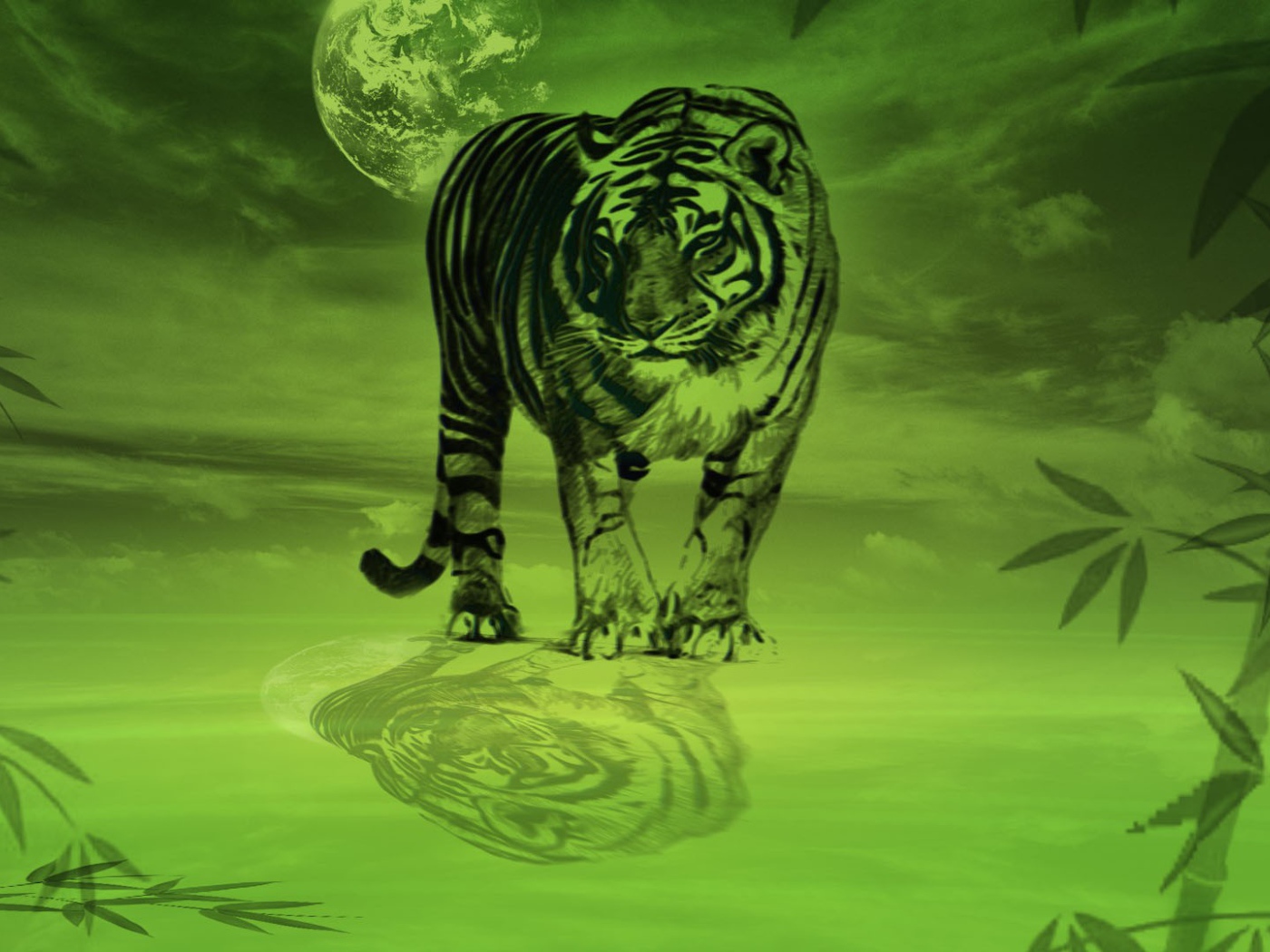 Тигр в зеленых тонах